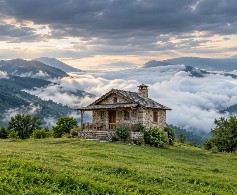 کلبهٔ سنگیِ کوهستانی بالای دریای ابر — اجاره کلبهٔ ییلاقی با علی جا